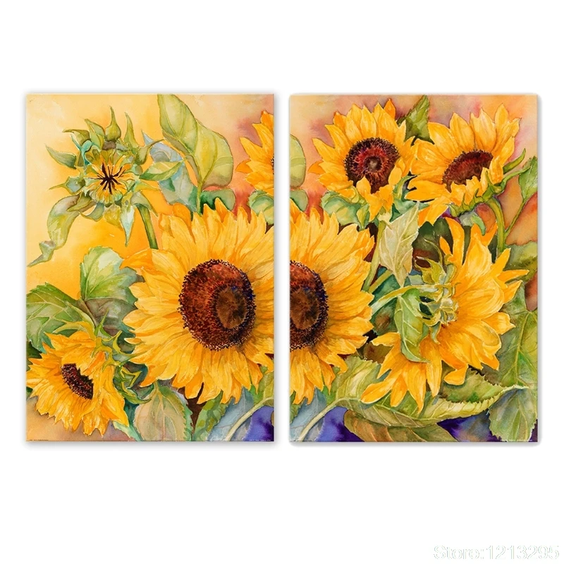 

2pcs Sunflowers Print Wall Art Canvas Poster and Print Canvas Painting Decorative Picture for Living Room Home Decor W215