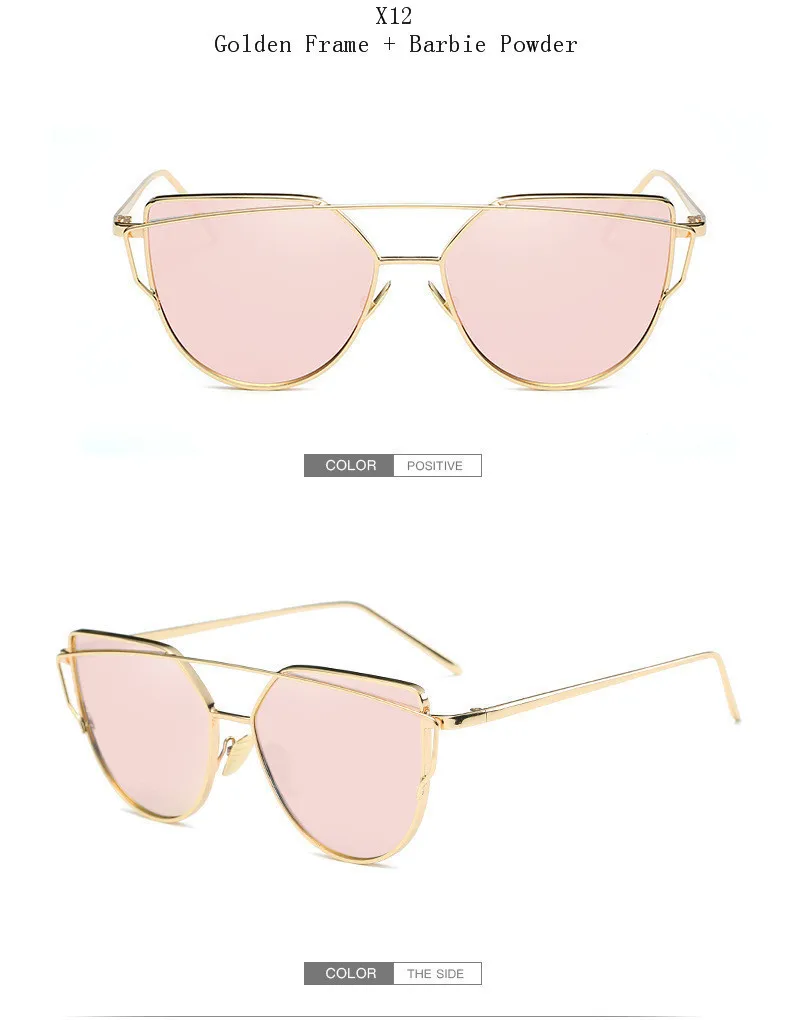 New Cat Eye Sunglasses Women Brand Designer Fashion Twin-Beams Rose Gold Mirror Cateye Sun Glasses For Female