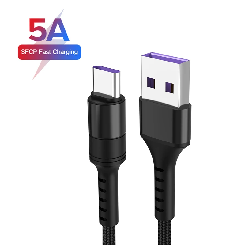 

Nylon Super Charge phone cable USB Type C 5A quick charge data 2in1 for Huawei P20 P30 pro plus Mate 9 10 RS Porsche Note V20