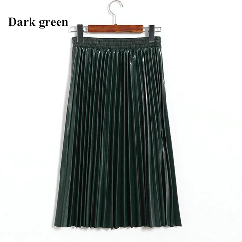 Модные плиссированные юбки из искусственной кожи для женщин осень зима уличная юбка миди Femme элегантная женская плиссированная кожаная юбка - Цвет: Dark Green