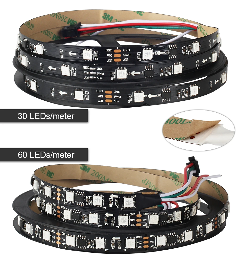 5 м 30/60 светодиодный s/M 2811 пикселей Полноцветный Программируемый индивидуальный адресуемый светодиодный светильник WS2811 5050 RGB 12 В светодиодный набор лент