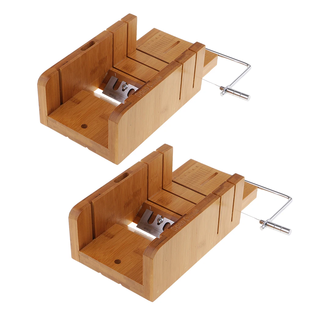 2 pieces Multi-function Practical Wooden Soap Cutter Loaf Mold Soap Making Cutting Tools with Soap Beveler Planer, Wire Slicer