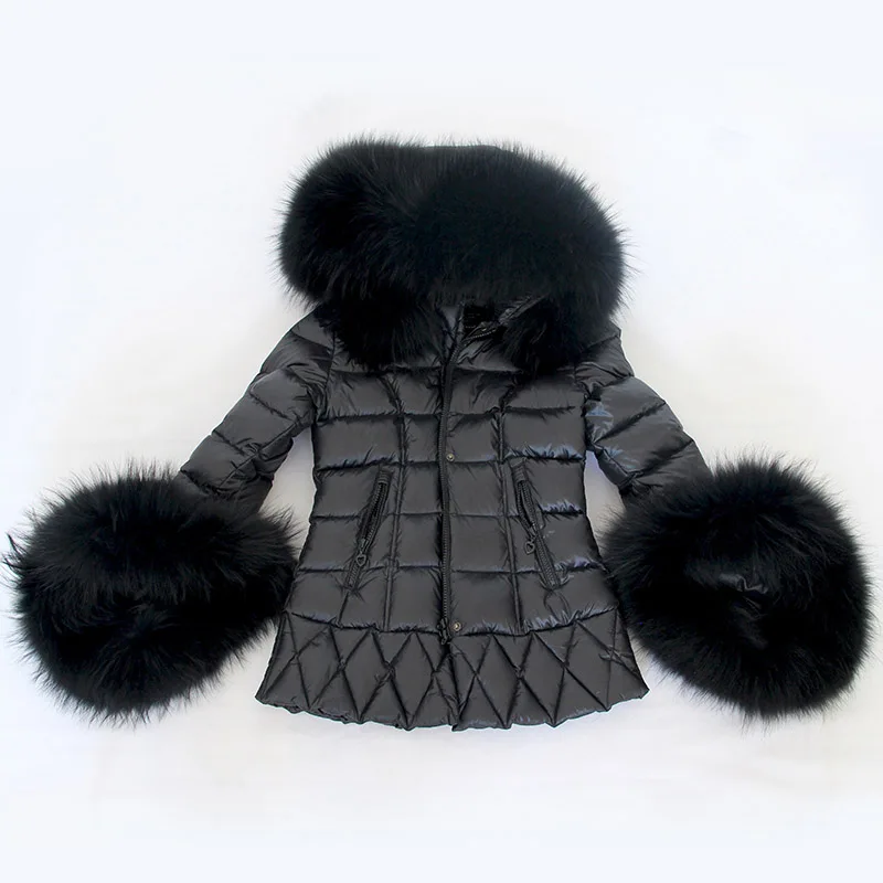 2016 New Womens Winter Jackets Black Lady Down Outwear Brand And Coats Large Real Raccoon Fur Collar White Duck Down Parkas