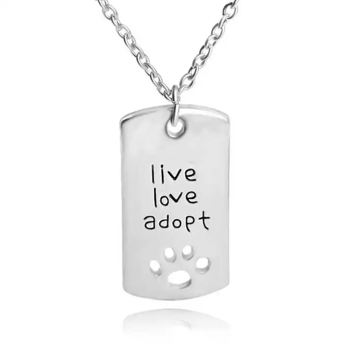 

Live Love Adopt hollow paw print dog pendant necklace cat dog series