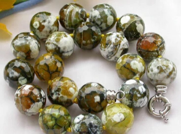 

ddh003028 HUGE 17" KELLY ROUND FACETED FIRE AGATE BEAD NECKLACE