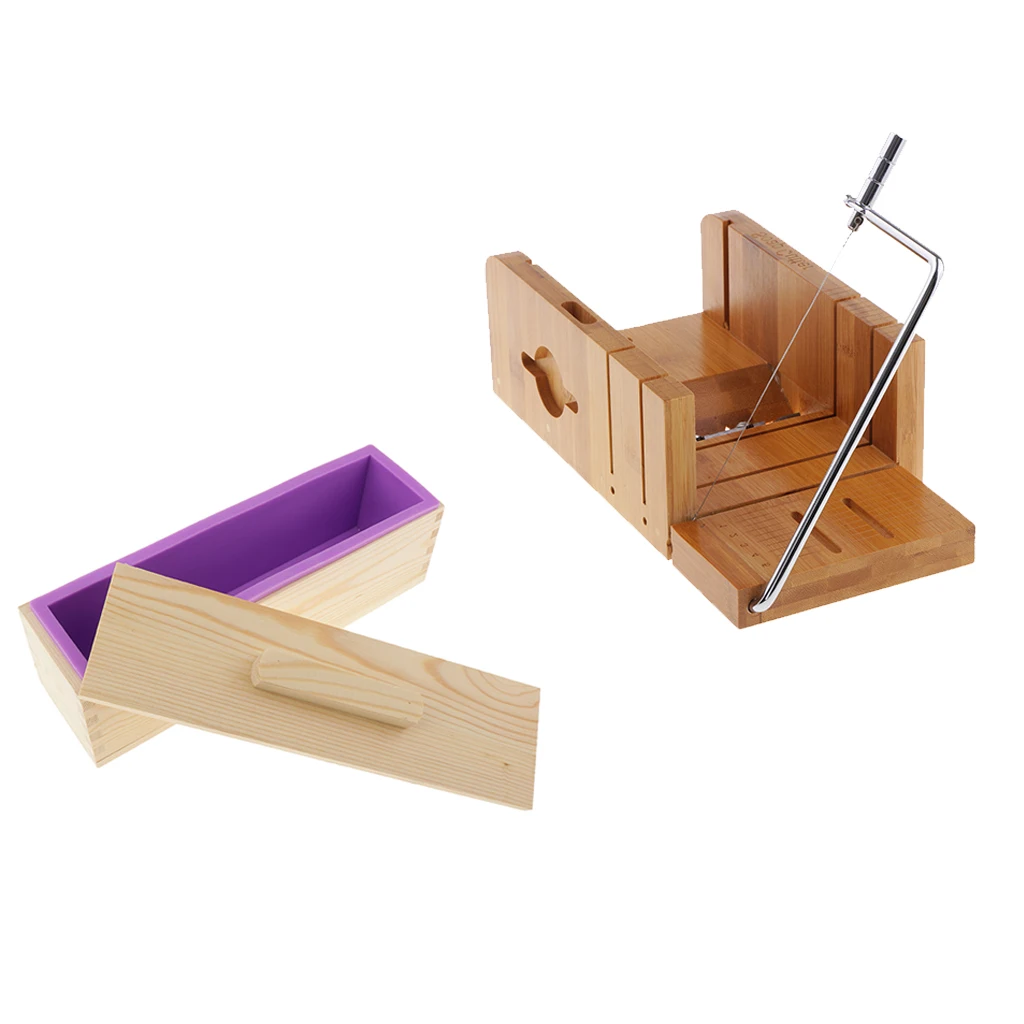 2 Pcs/set Soap Making Multifunctional Soap Cutters with Beveler Wire Slicer + 900ml Silicone Soap Loaf Mould Wood Box with Lid