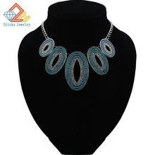Новинка, колье, модное этническое ожерелье, винтажное посеребренное цветное ожерелье с подвеской из бисера для женщин, ювелирное изделие