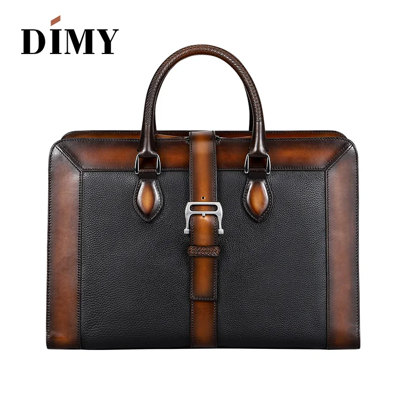 DIMY итальянские сумки из коровьей кожи дизайнерские деловые портфели для мужчин сумки на плечо большая емкость винтажная Лоскутная сумка на молнии - Цвет: Brown