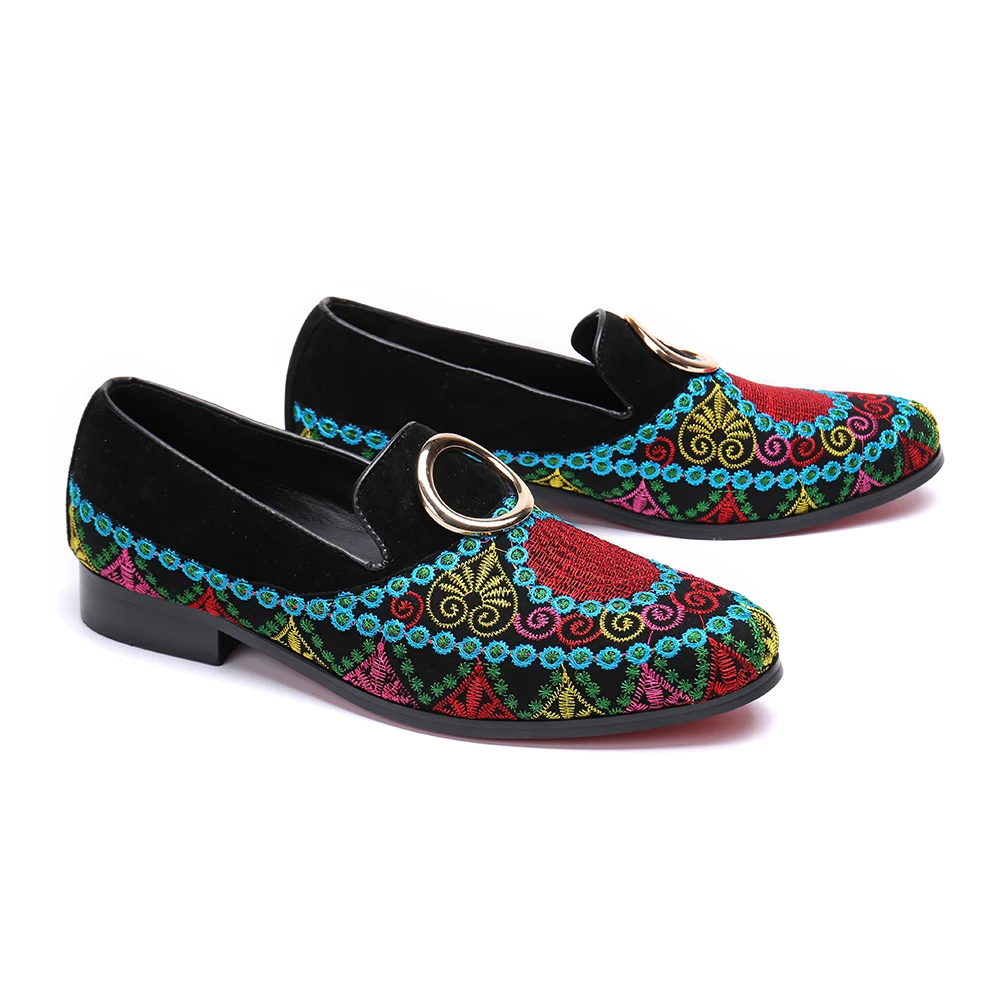Prom Größe Müßiggänger Wildleder Vintage Leder Männer Party Wohnungen Männlichen Große Auf Multicolor Schwarzes Slip Kleid Schuhe Stickerei Christia Bella A4TwFq0T