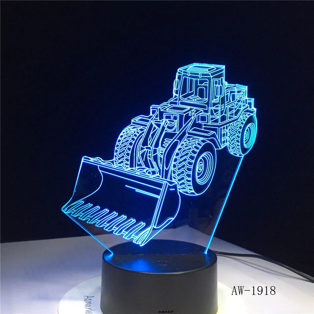 Бульдозер тягач автомобиль 3D ночник 7 цветов изменить светодиодный настольная лампа Акриловые плоской ABS базы USB Зарядное устройство