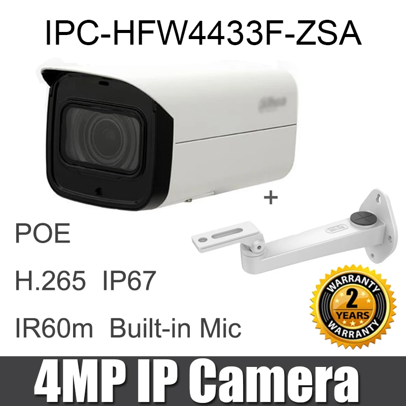 

Dahua IPC-HFW4433F-ZSA 4MP IP Camera 2.7mm ~13.5mm Motorized lens POE IP67 IK10 built-in Mic SD Card slot Security Camera