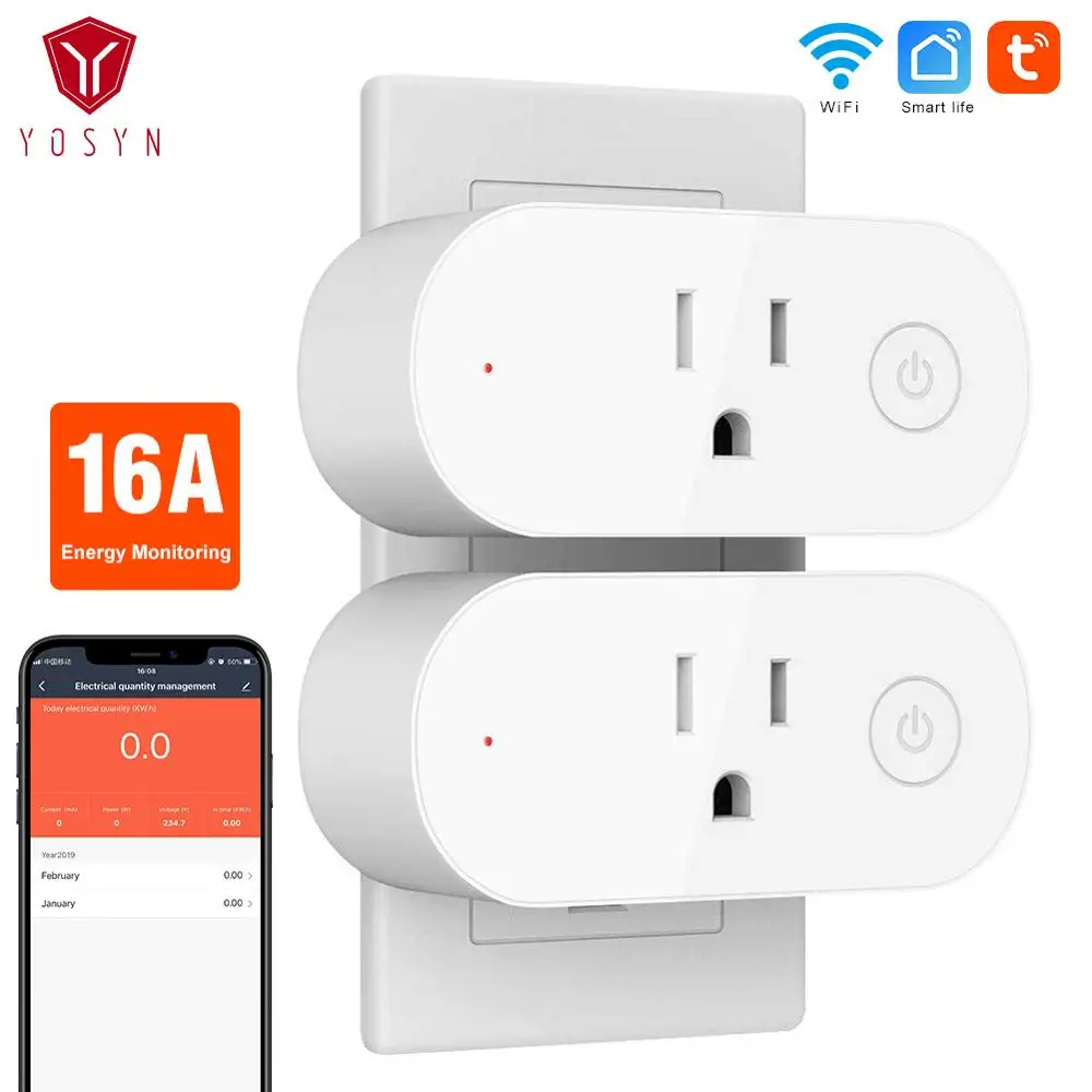 

YOSYN wifi smart plug 16A with Power Monitor Support Google Home Alexa Voice Control US mini wall smart sockets plug
