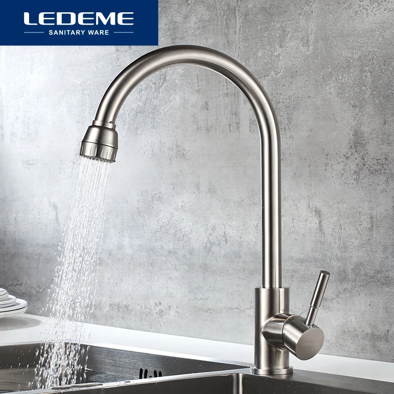 

LEDEME Kitchen Faucets Mixer Tap With Ceramic Crane Stainless Steel Kitchen Sink Tap Water Mixers Cold And Hot Water L74205