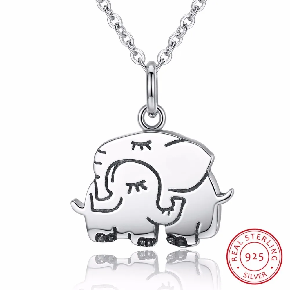 

100% 925 Sterling Silver Cute Elephant Hug Pendant Necklaces Women Fine Jewelry Brincos S925 for Mother Gift SCN065