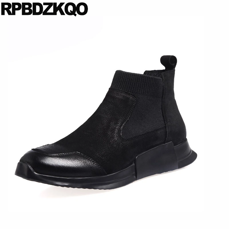 

full grain high quality trainer booties sneakers men slip on casual shoes black boots comfortable chelsea winter autumn top fur