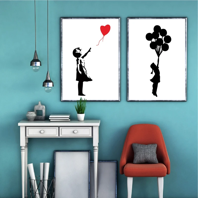 Girl With Balloon Canvas Painting Kids Room Decor