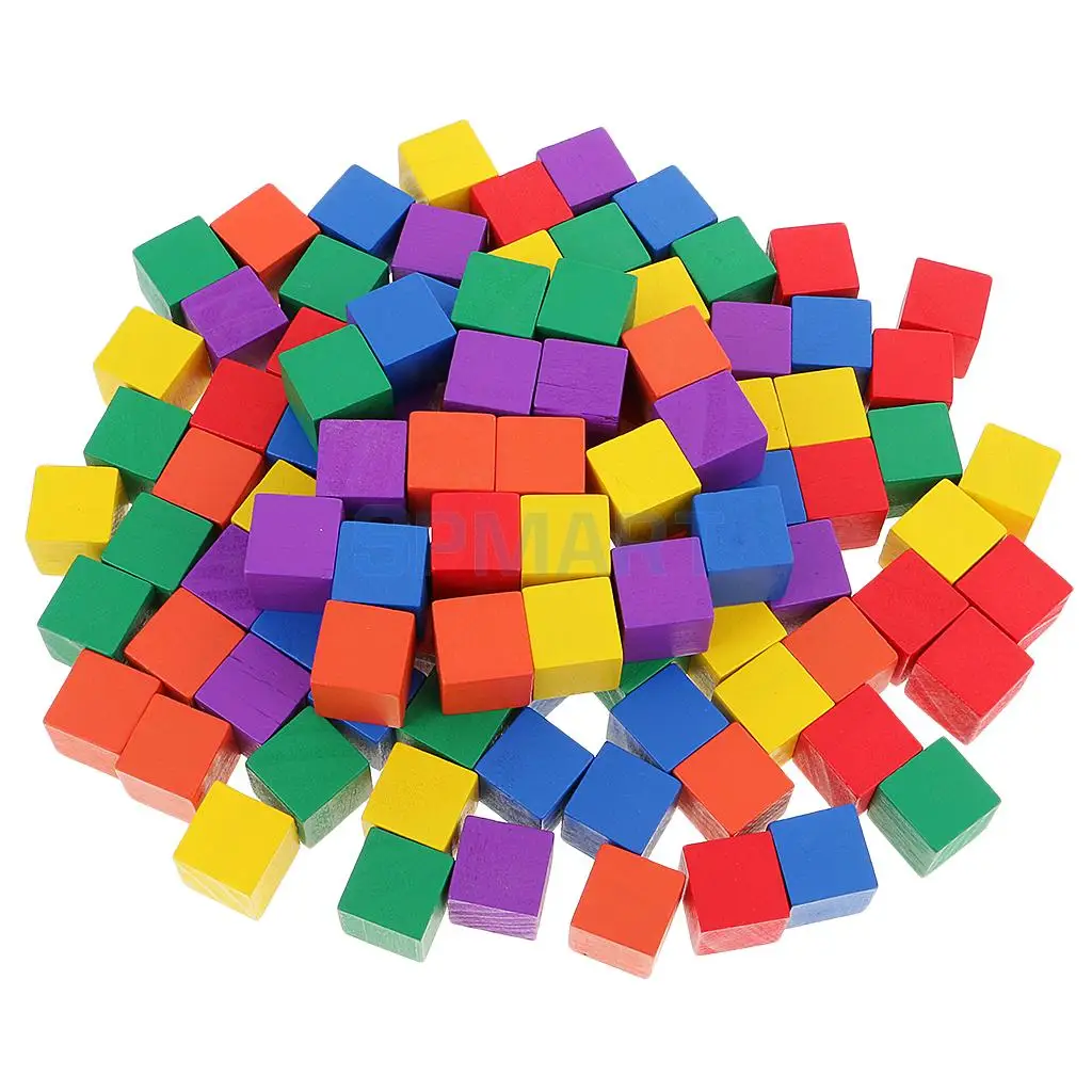 

100 Pieces Assorted Wood Square Blocks Cube for Kids Creative Games Toys Birthday Gift Embellishments Parts DIY 2cm