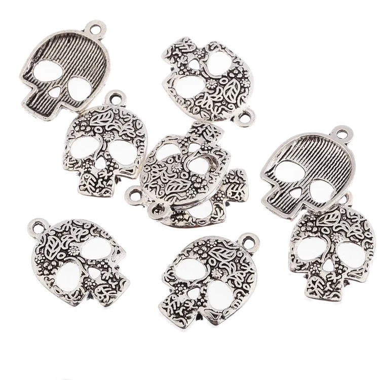 

Fashion Plated Tibetan Silver Candy skulls halloween charms Pendants For Necklace DIY Jewelry making 20pcs 15x20mm