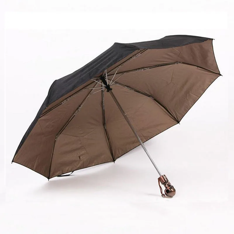 

2019 new Creative Devil Skull Handle Umbrella Fully-automaticlly Male 3 Folding UV Sun Rain Windproof Umbrellas Rain Gear