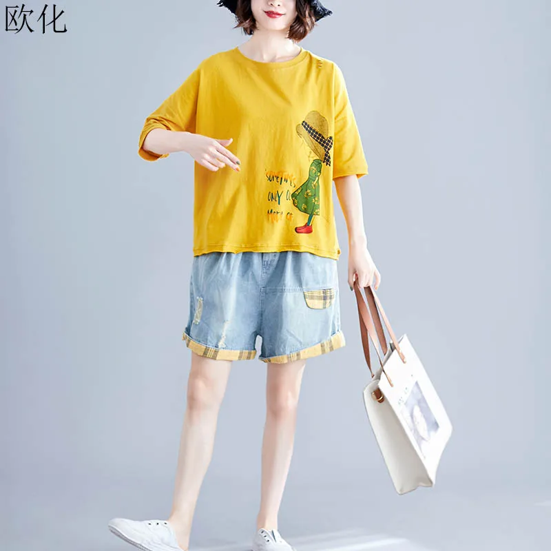 

Harajuku Kawaii Plus Size Batwing Cotton T Shirt Plus Size Cartoon Print Girl Tee Shirt Female Large Size Loose Linen Tshirt 5XL