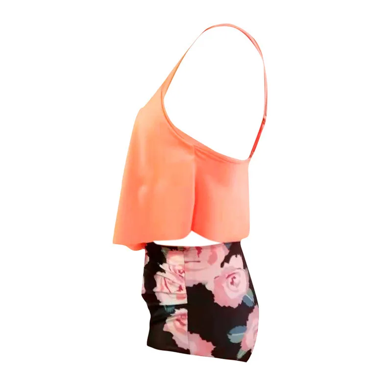 New Women Two Piece Plus Size Sexy Backless Halter Floral Printed Swimwear Set Retro Bathing Suits Plus Size Bathing  A23#  (10)