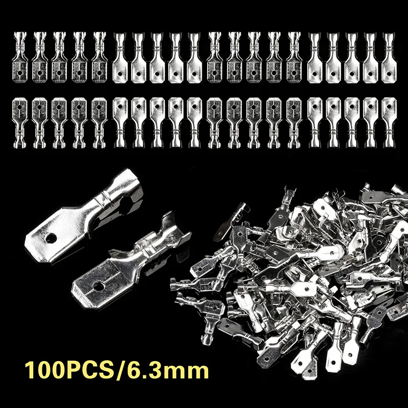 

6.3mm Male Spade Terminals Kit 100Pcs/Set Electrical Wire Crimp Connectors Set