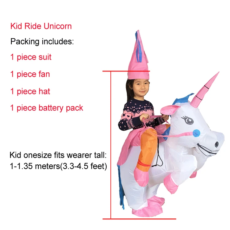 JYZCOS Пурим Хэллоуин Рождество для взрослых надувной костюм динозавра Дракон крупного плана TRex нарядное платье для девочек детский праздничный костюм для катания - Цвет: Kid ride unicorn