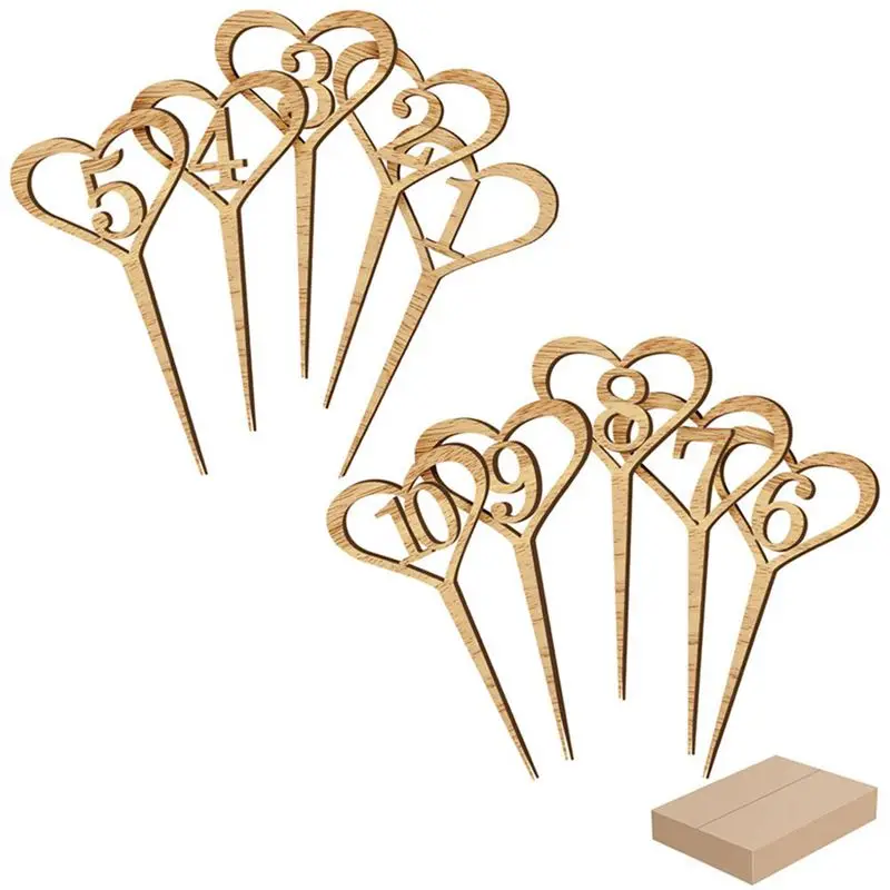 

NEW Number 1-10 Plate Set Heart-shaped Hollow Number Flower Table Number Plate Wooden 1-10 Table Number Stand