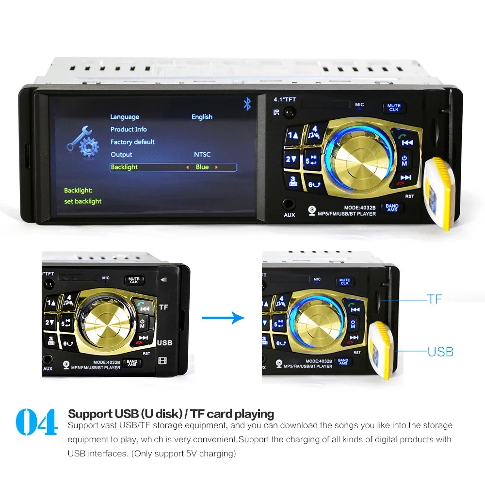 Bluetooth автомобиля Bluetooth стереонаушники громкой связи FM Aux вход приемник SD USB MP3 5,2
