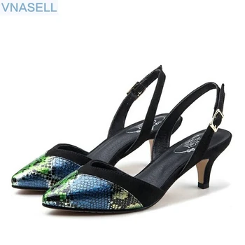 

VANSELL spring summer new style women's shoes medium heel word Baotou V mouth buckle sandal low heel match color
