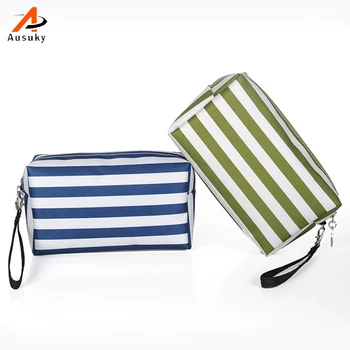 

Best New Good Quality Women Zipper Portable Stripe Cosmetic Bag Toiletry Holder Pencil Pouch Beauty Wash Bags Storage Purse