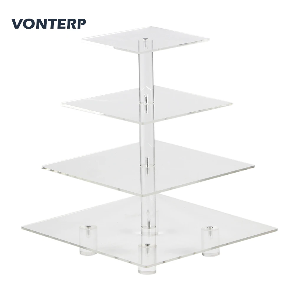 VONTERP квадратный прозрачный 4 акриловая стойка для торта стенд/акриловая подставка для торта с основанием 4 уровня квадрата(" между 2 слоями