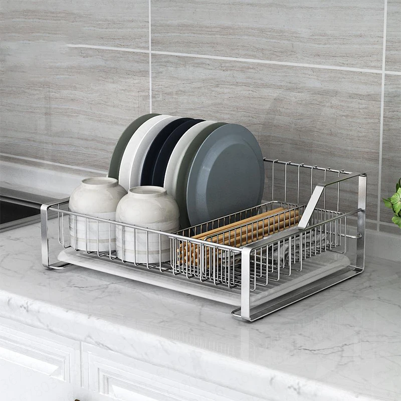  Stainless Steel Dish Rack Countertop Drain Dish Dryer Kitchen Rack Storage Racks Kitchen Supplies - 33044911626