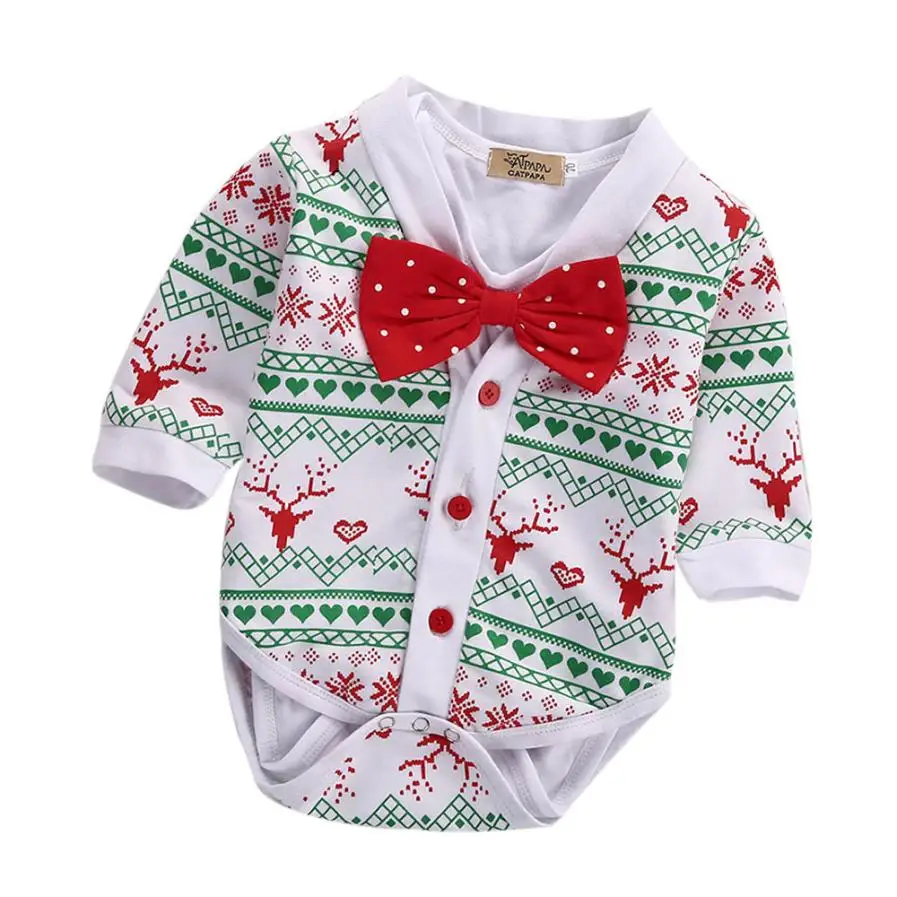 

2017 Newborn Infant Baby Handsome Boy Deer Bow Tie Romper Christmas Outfits Set BFOF