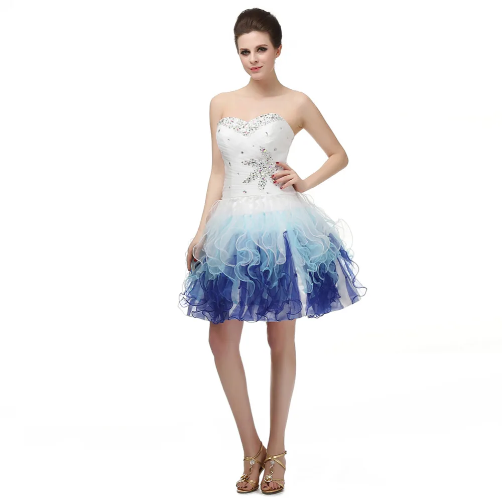

Mini Short Prom Dresses Blue And White Rhinestone Homecoming Party Dress 2019 Graduation Dress Silver Prom Gala Dress Ballgown