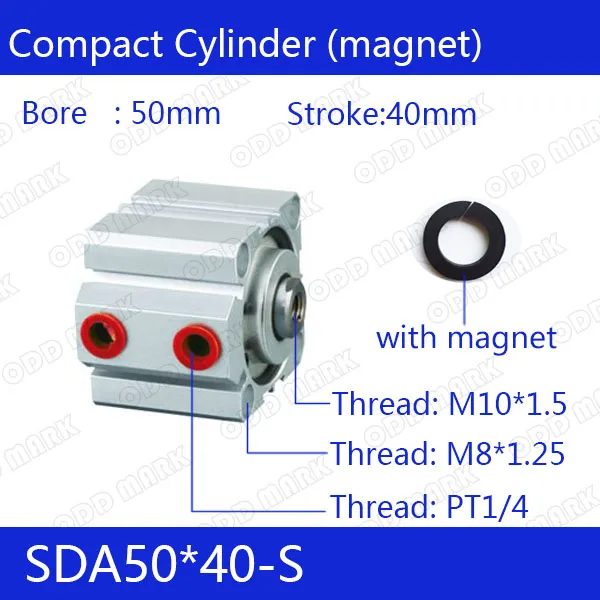 SDA50*40-S Free shipping 50mm Bore 40mm Stroke Compact Air Cylinders SDA50X40-S Dual Action Air Pneumatic Cylinder