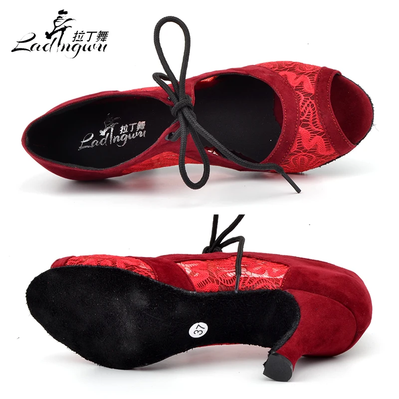 Ladingwu Women Lace Collocation Flannel Dancing Shoes Spring and Summer Latin Salsa Dance Sandals