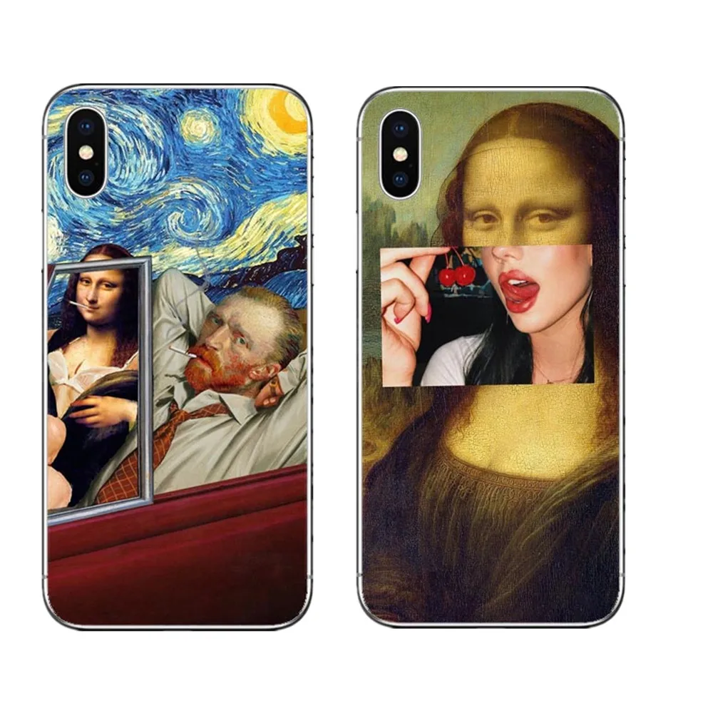 

Mona Lisa funny Spoof Art Vinci Van gogh Starry Night Hard Phone Case Cover For iPhone 5 5S SE 7 XR XS Max6 6SPlus 8 8 Plus X 10