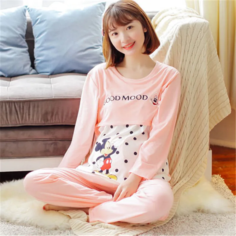 Maternity Pajama Set nursing Tops+ Sleep Pants Autumn Clothes Women