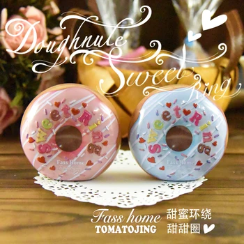 

Creative Sweet Donuts Round Tin Box Wedding Candy Packing Iron Cans Children Gift Beautiful Pattern Container Sundries Box