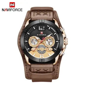 

NAVIFORCE Men Watch Fashion Male Leather Quartz Watches Mens Luxury Brand 30M Waterproof Sport Clock Relogio Masculino Brown New