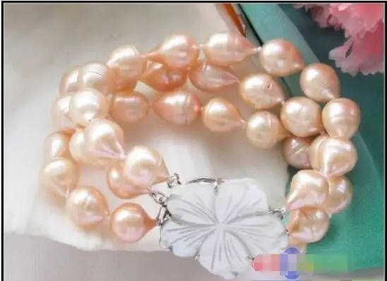 

Hot sale new Style >>>>> p3019 3row 8" 15mm pink drip freshwater cultured pearl bracelet