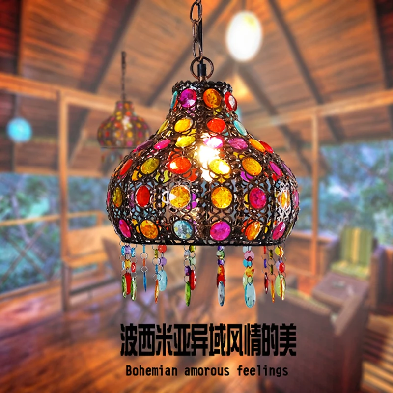 

Mediterranean Sea vintage pendant lights Colorful diamond Beads Mosaics hanging lights bedroom Bohemia Crystal Gem droplight