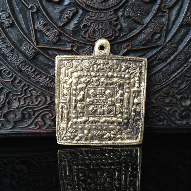 

TBC840 Tibetan Antiqued Square Waist Tag Amulet Chinese 12 zodiac Tibtan crafts funny collectibles