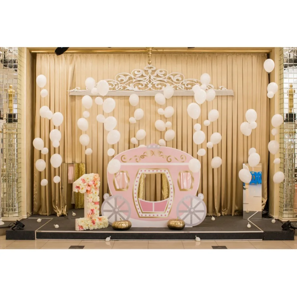 

Laeacco Romantic Happy Baby 1st Birthday Party Balloons Stage Portrait Photo Backdrops Photography Backgrounds For Photo Studio