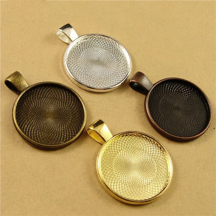 

10pcs Silver Plated Necklace Pendants Setting Cabochon Cameo Base Tray Bezel Blank Fit 25mm Cabochons Jewelry Making Findings