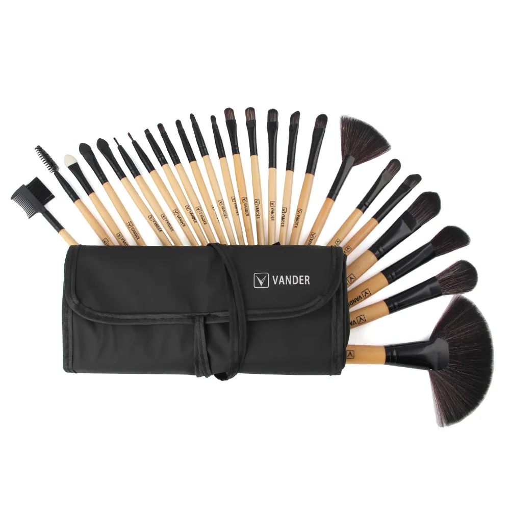 24pcs Vander Wood Handle Makeup Brushes Kits For Beginners ,Eye Face