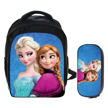 

Elsa and Anna print School Bags 2 PCS/ Set Backpack with Pencil Case For Teenager Boys Men Casual Travel Shoulders Bag
