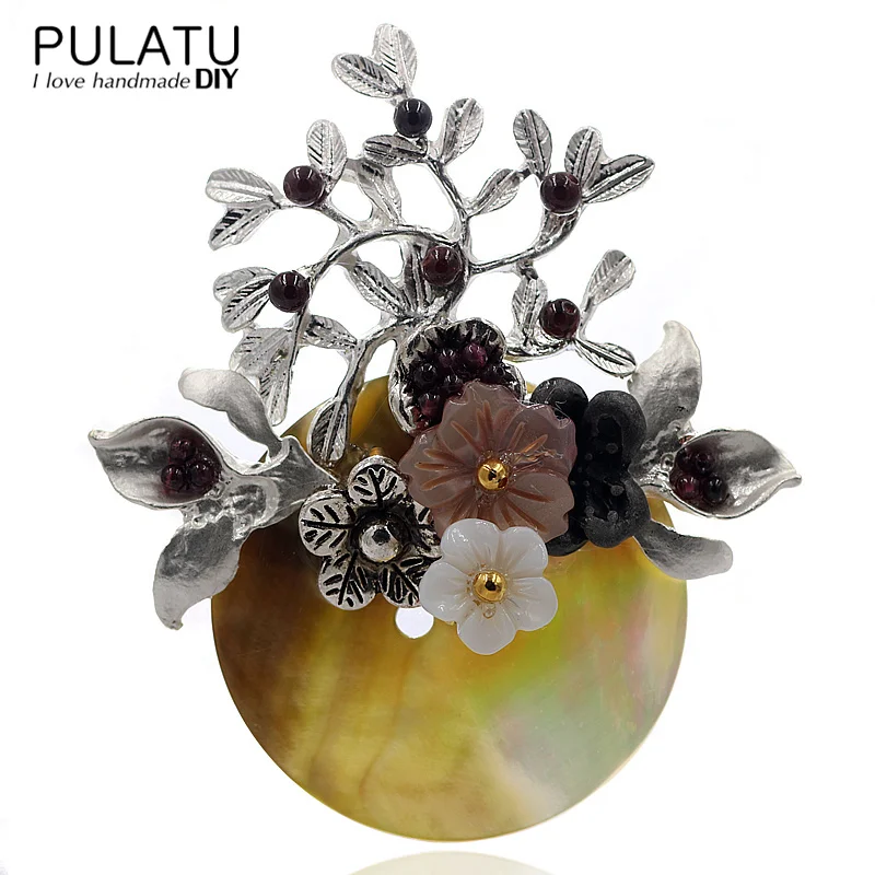 

PULATU Original Handmade Bunch Silver Brooches Natural Stone Brooch Pins Fashion Jewelry Pendant Women Coat Scarf Accessories