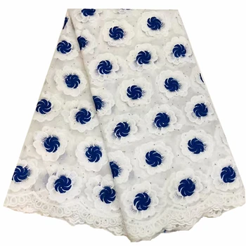

2019 African Lace Fabrics With Stones White And Blue Milk Silk French lace Fabric Nigerian Lace For Dress 5 Yards